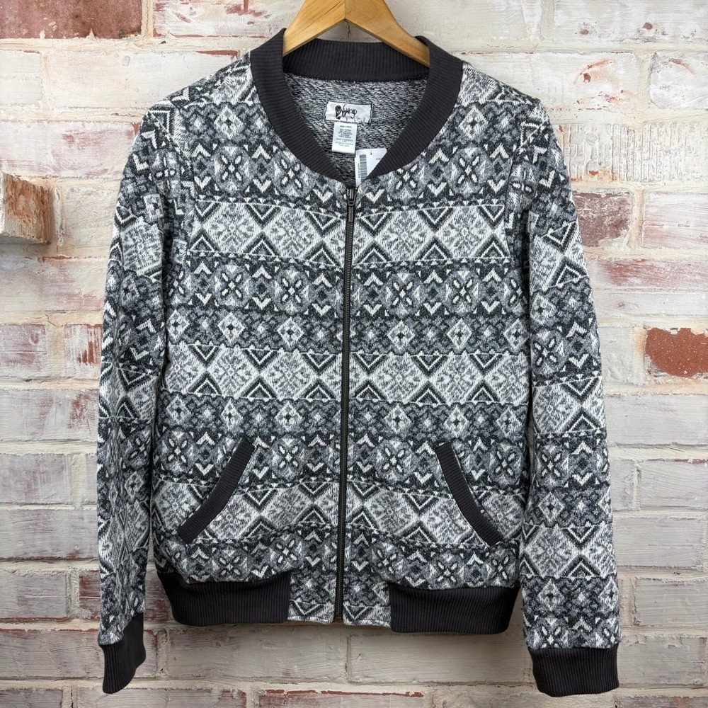 Nightcap Knit Jacquard Bomber Jacket NWT Size 3 Gray Fair Isle Made in USA